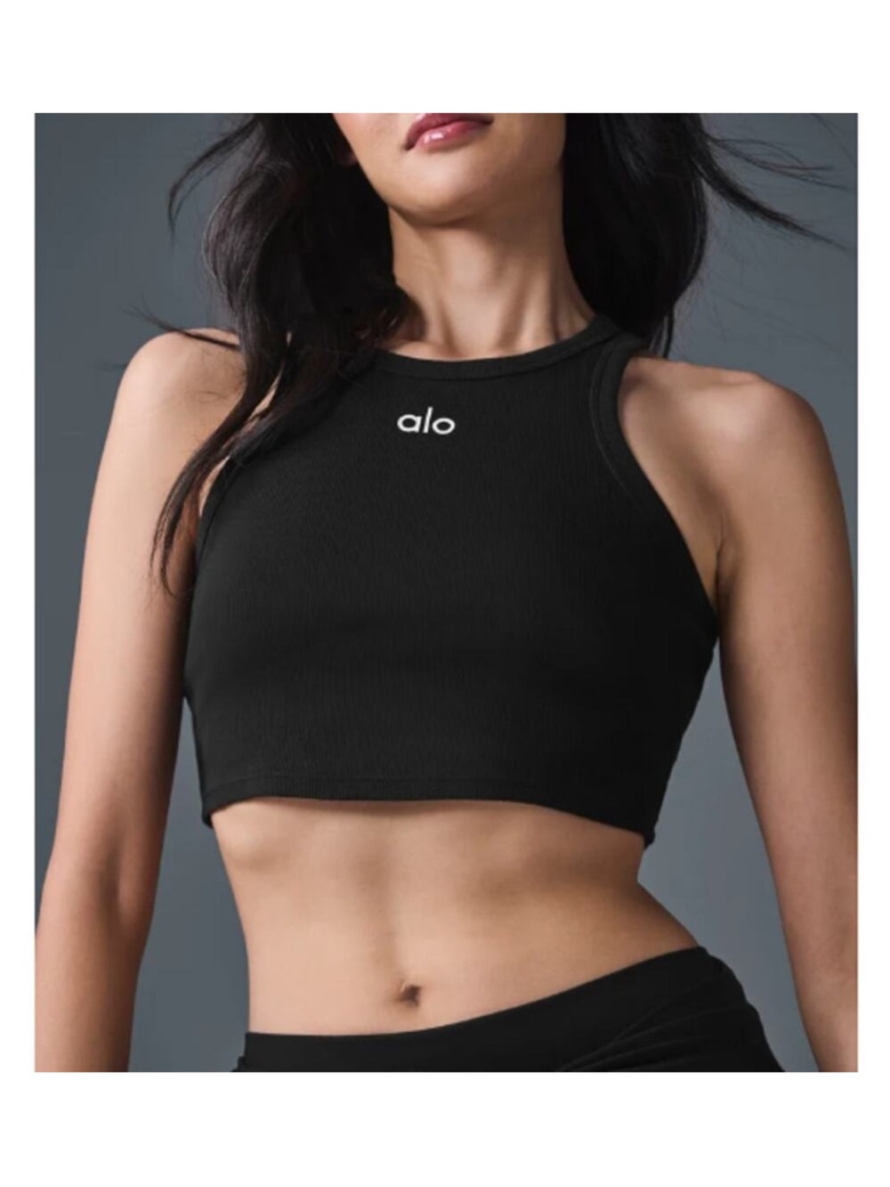 ALO Yoga Black Ribbed High-Neck Crop Tank
